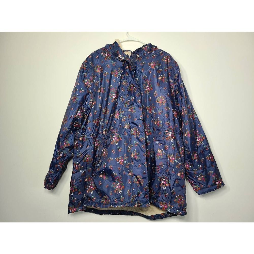 Cotton Trader Navy Floral Fleece lined Rain jacket US 22 UK 26 XXL